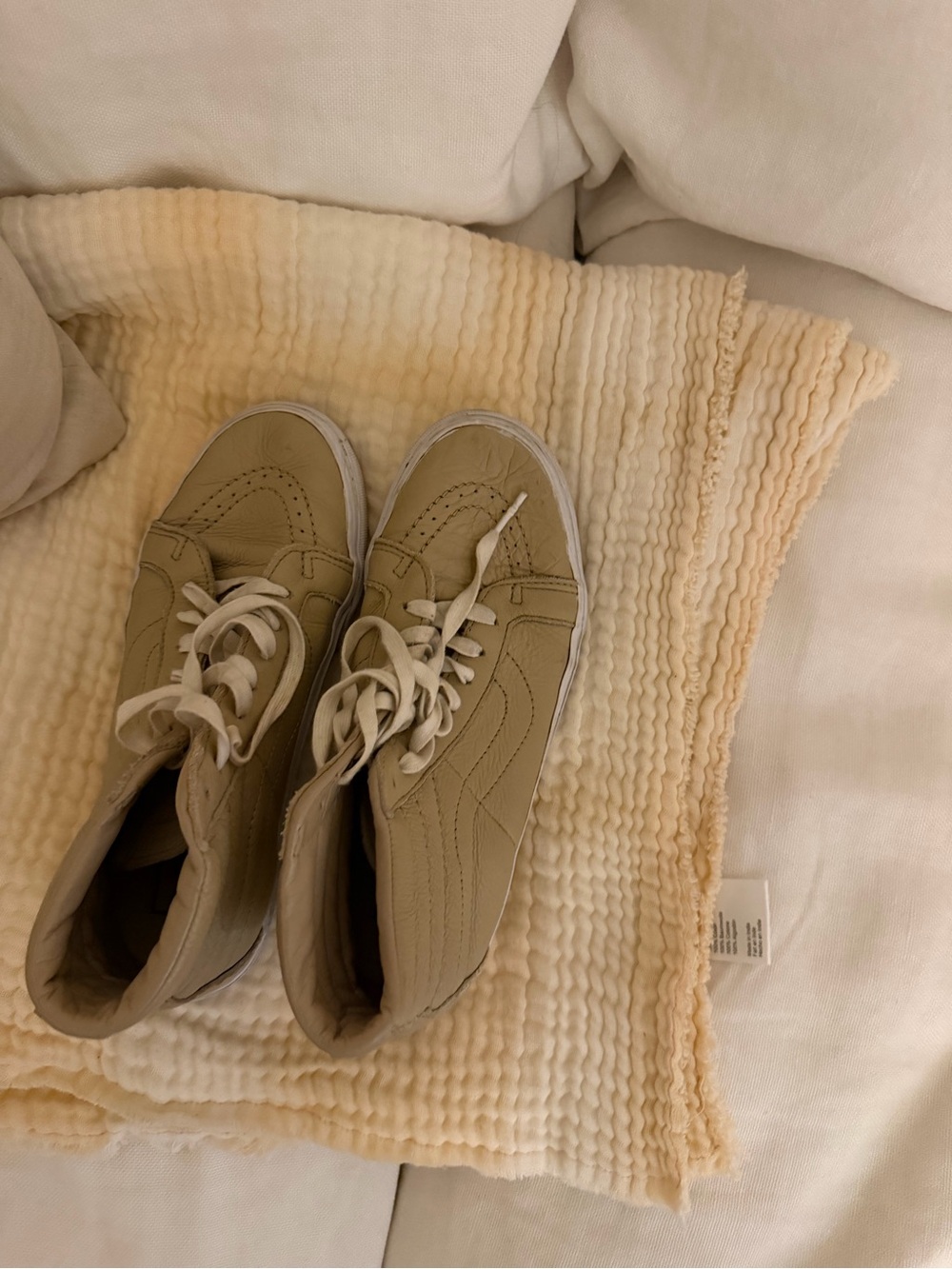 Vans Beige and White High-Top Sneakers